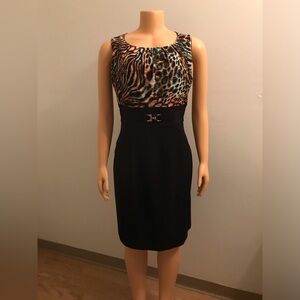 NWOT DRESS BLACK MULTI COLOR FITTED DRESS SIZE 8